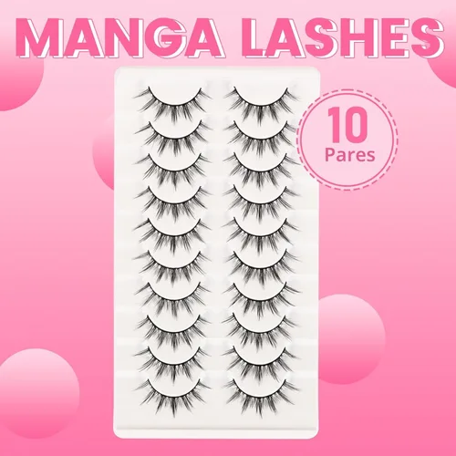 Miniatura 6 de Losha Pestañas Manga Esponjosas de Visón Sintético, Aspecto Natural, 10 Pares de Pestañas Postizas Asiáticas, Paquete que Parece Racimos