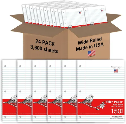 Papel de hojas sueltas con rayas anchas, papel de relleno de carpeta de 8 x 10.5 pulgadas, papel de cuaderno perforado de 3 agujeros, 3600 hojas en