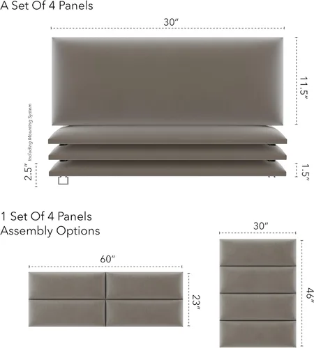 Miniatura 134 de Vant - Paneles tapizados para pared - Cabeceros montados en la pared tamaño King/Cal King - Cuero vintage blanco tórtola - Twin/King - Juego de 4