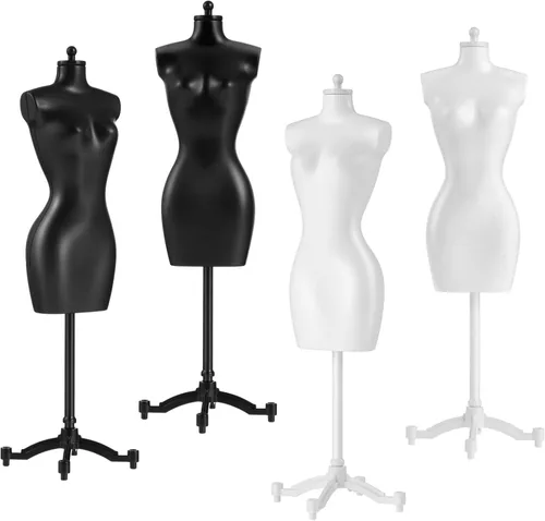 EXCEART Maniquí de plástico para muñeca con soporte de 21 pulgadas, estante de exhibición de ropa en miniatura para vestidos de muñeca, costura y