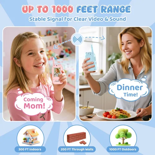 Miniatura 3 de Walkie Talkie de Video para Niños - Paquete de 2 Walkie Talkies Recargables para Niños Radios de Largo Alcance, Video Intercomunicador y Efectos