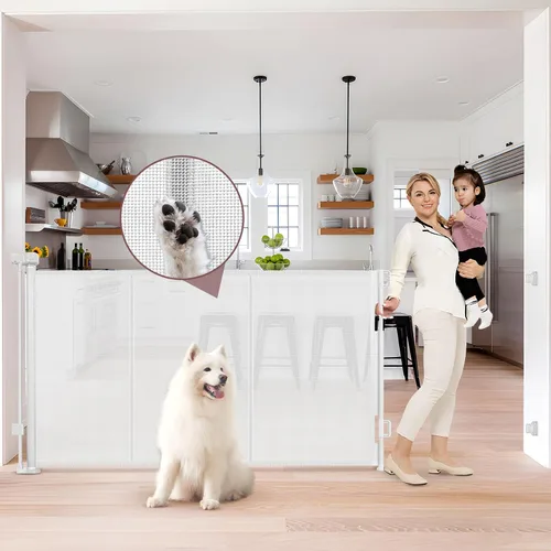 Miniatura 24 de Puertas retráctiles extra altas reforzadas de 41 pulgadas para bebés, puerta retráctil extra ancha de 120 pulgadas con varillas de apoyo, puerta