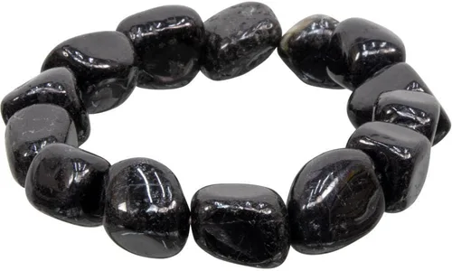 Pulsera elástica con piedras pulidas de turmalina negra 8 pulgadas de largo que se ajusta cómodamente a una muñeca de 5.5 a 7 pulgadas, Piedra,