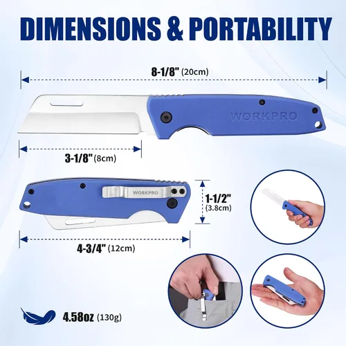 Miniatura 5 de WORKPRO Cúter, cuchillo de bolsillo plegable para electricista con filo liso de acero inoxidable para pelado de cables para electricistas