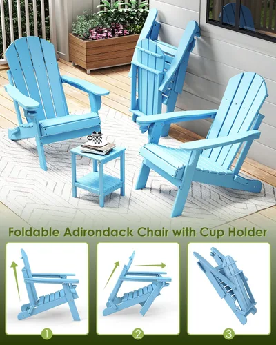 Miniatura 7 de GREENVINES Silla Plegable Adirondack Plástico HDPE Sillas para Fogata Todo Tiempo Portavasos Ártico para Terraza Patio Trasero Patio