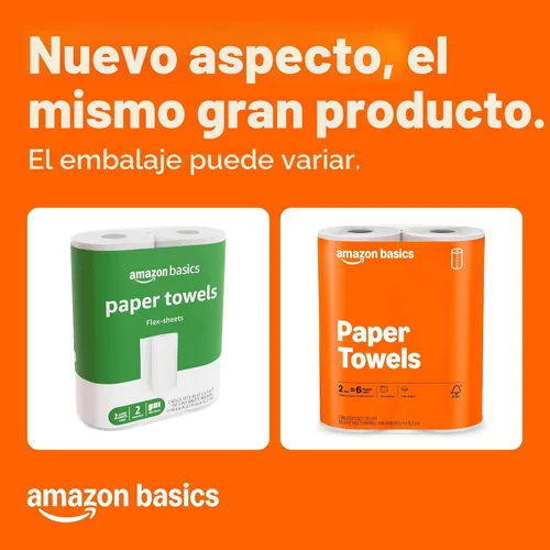 Miniatura 2 de Amazon Basics Toallas de papel Flex-Sheets de 2 capas, 2 rollos Basics = 6 rollos regulares, valor diario con 150 hojas por rollo, el empaque puede