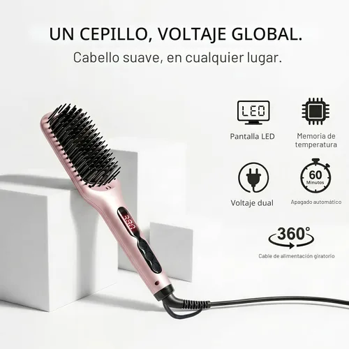 Miniatura 7 de MEGAWISE - Cepillo alisador de cabello, cepillo térmico de cerámica iónica, cepillo caliente antiquemaduras con apagado automático, doble voltaje