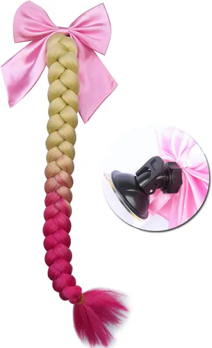Miniatura 11 de Casco de coletas degradadas con rampa de trenzas para cola de caballo con ventosa con lazo o rosa para moto, 1 unidad de 24 pulgadas, muchos