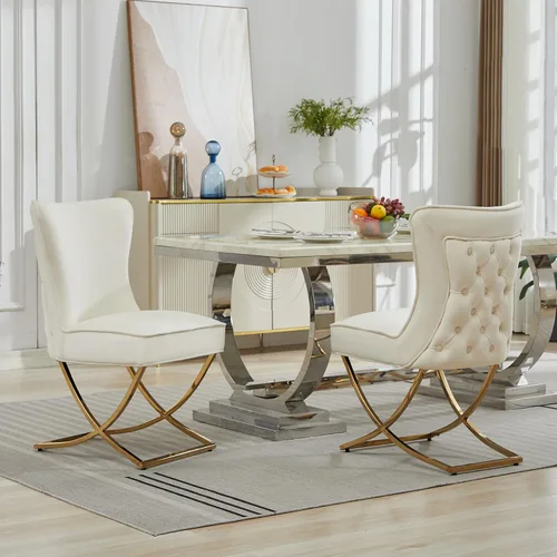 Miniatura 2 de LOULENS Elegance - Juego de 2 sillas de comedor de terciopelo, lujosas sillas de comedor tapizadas acolchadas, sillas decorativas de terciopelo real