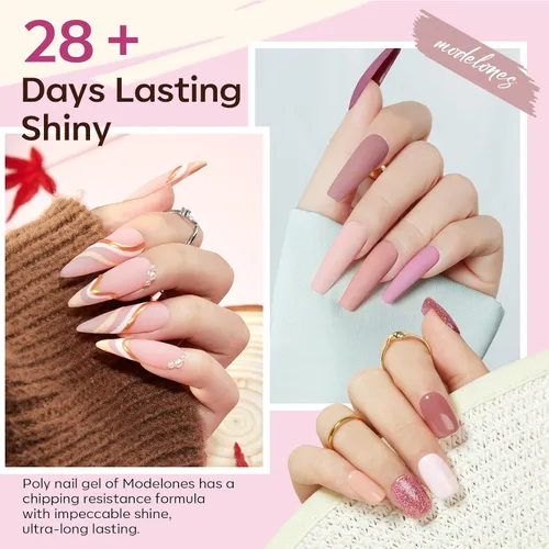 Miniatura 2 de Modelones - Juego de gel de extensión de uñas de polietileno, kit de gel de 12 colores con tonos rosa brillante y desnudo, para manicura francesa