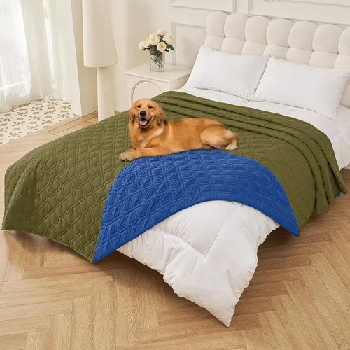 Miniatura 137 de Smiry Funda impermeable para cama de mascota, suave y lavable, para muebles, cama, sofá, reversible, a cuadros (30 x 53 pulgadas, color beige/beige)