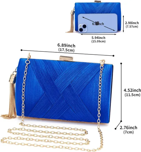 Miniatura 2 de WEIMZC Bolso de mano para mujer, bolso de noche con flecos, bolso de noche para fiesta, boda, bolso de mano con cadena, bolso cruzado