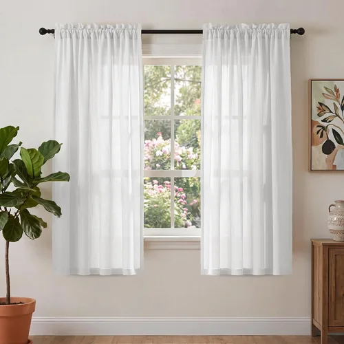 Miniatura 12 de PrinceDeco - Cortinas de lino de 63 pulgadas de largo para sala de estar, gruesas, de arpillera, con bolsillo para barra, cortinas para ventanas