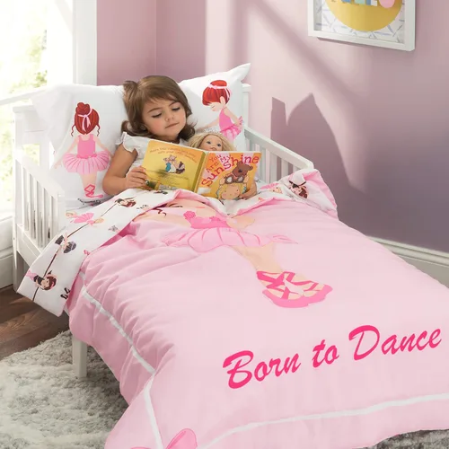 Miniatura 4 de EVERYDAY KIDS Juego de ropa de cama de 4 piezas para niños pequeños -Born to Dance Ballerina- Incluye edredón, sábana plana, sábana ajustable