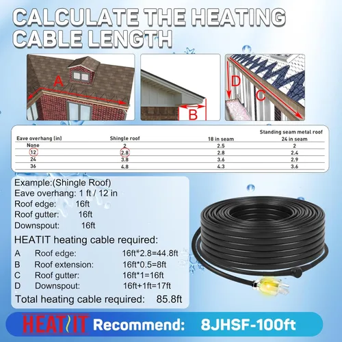 Miniatura 8 de HEATIT Cable calefactor de techo y canaletas de 3 pies con enchufe iluminado de 10 pies