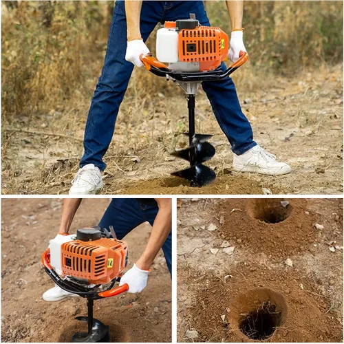 Miniatura 4 de Excavadora de agujeros para postes de tierra a gas, 52CC 2.5HP One Man Fence Hole Auger 2 tiempos refrigerada por aire para excavación de postes
