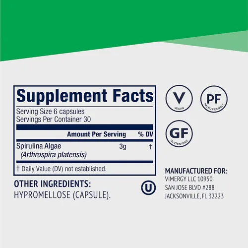Miniatura 3 de Vimergy Cápsulas de espirulina – Proteína vegetal concentrada que apoya la salud inmunológica y la función cardiovascular – Veganas, Kosher, sin
