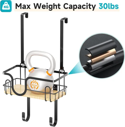 Miniatura 4 de Soporte para tabla de planchar para montaje en pared, colgador de tabla de planchar sobre la puerta con cesta de almacenamiento, soporte de hierro