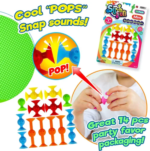 Miniatura 6 de JA-RU Mini apiladores de succión (1 paquete, 14 piezas cada uno) - Juguetes coloridos con ventosa para niños de 4 a 8 años en adelante Juguetes