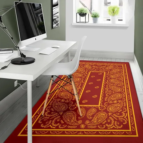 Miniatura 5 de Alfombra de área personalizada, color rojo y dorado, alfombra de área moderna, alfombra de área de 3 x 5 pies, patrón de bandana negra, alfombra
