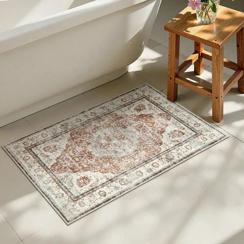 Miniatura 24 de Uphome Tapete de baño color naranja, estilo bohemio y envejecido, tapete de baño pequeño de terciopelo súper acogedor, antideslizante, lavable a