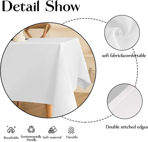 Miniatura 4 de Mantel rectangular de 60 x 102 pulgadas, color blanco, 1 paquete de manteles para 6ft, resistentes a las manchas, decorativo, lavable, de poliéster