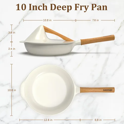 Miniatura 7 de Sartén antiadherente con tapa, sartén de 10 pulgadas de profundidad, sartén de cerámica sin toxinas, estilo Wabi-Sabi saludable y no tóxica