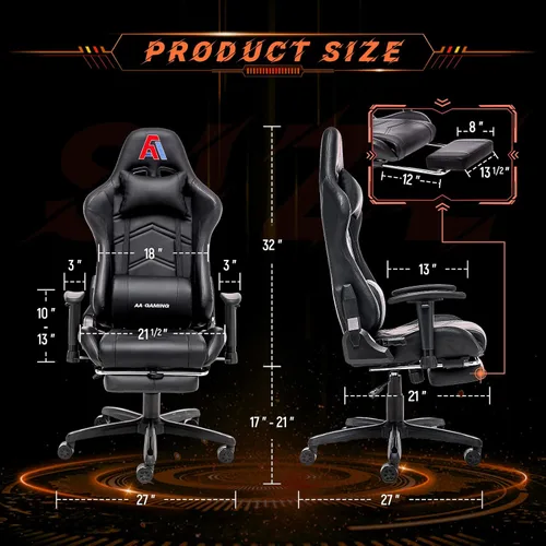 Miniatura 2 de AA Products - Silla ergonómica para videojuegos, silla ergonómica de carreras de computadora con respaldo alto, silla de oficina ajustable