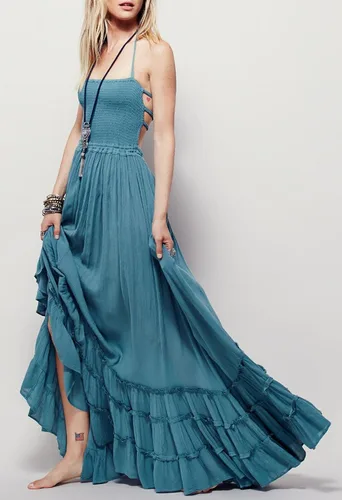 Miniatura 2 de Linsery Vestido maxi para mujer estilo boho halter con volantes