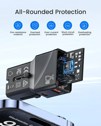 Miniatura 8 de Cruise Ship Essentials, adaptador aprobado por crucero con PD 25W USB C cargador rápido sin sobretensiones sin enchufes para Royal Caribbean Viking