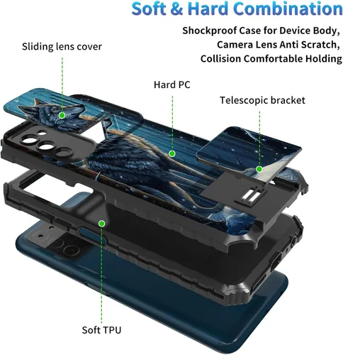 Miniatura 1165 de Funda para Samsung Galaxy S22 Ultra 5G, Galaxy S22 Ultra con cubierta de cámara deslizante, funda resistente de doble capa con función atril Black