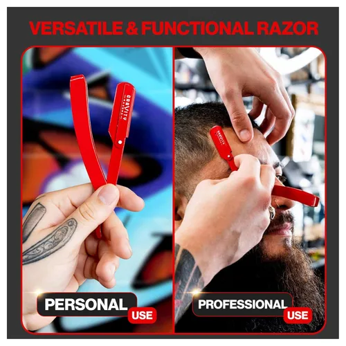 Miniatura 6 de GRAVITY RAZORS Kit profesional de maquinilla de afeitar recta, exposición mínima, incluye 10 cuchillas premium, 0.020 in expuestas, rojo
