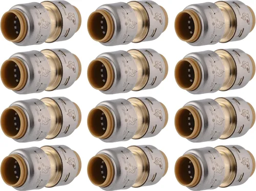 SharkBite Max Acoplamiento de 1/2 Pulgada, Fabricado en los Estados Unidos, Paquete de 12, Accesorio de Plomería de Latón Push to Connect, UR008