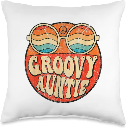 Groovy Auntie 70s Aesthetic Nostalgia 1970's Retro Groovy Auntie 70s Aesthetic Nostalgia 1970 Retro Mothers Day Throw Pillow, 16x16, Multicolor