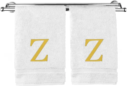 Miniatura 29 de Toalla de mano monogramada, regalo personalizado, juego de 2 - Toalla bordada con letra de bloque dorada - Extra absorbente 100% algodón turco