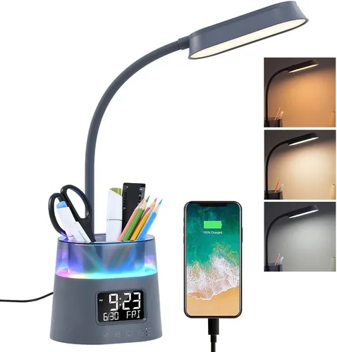Miniatura 7 de WILIT Lámpara de escritorio LED para dormitorio universitario, lámpara de estudio para estudiantes con puerto de carga USB, soporte para bolígrafos