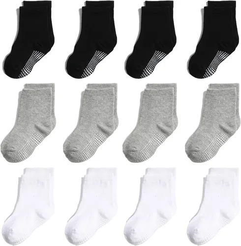 Miniatura 18 de Calcetines antideslizantes con agarre para tobillos, paquete de 12 unidades para niños pequeños, niños y niñas, lindos calcetines de algodón