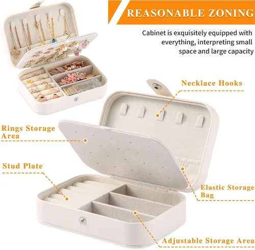 Miniatura 3 de XZUZ Joyero de viaje, organizador de joyas pequeño de piel sintética para mujeres y niñas, mini estuche de viaje portátil de doble capa para guardar
