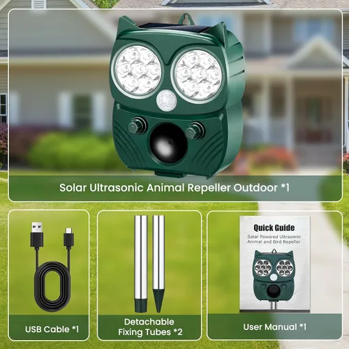 Miniatura 7 de Repelente de gatos al aire libre solar ultrasónico repelente de animales al aire libre dispositivos disuasorios de mapache IP66 impermeable ratón