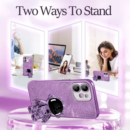 Miniatura 12 de Buleens Funda para iPhone 11 Pro Max Astronauta, Fundas Transparentes para iPhone 11 ProMax con Papel con Purpurina y Soporte de Astronauta, Mujeres
