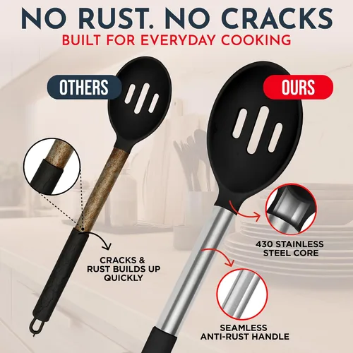 Miniatura 2 de Juego de utensilios de cocina de silicona resistente al calor de 450°F - 34 piezas de utensilios de cocina negros - Juego para utensilios de cocina