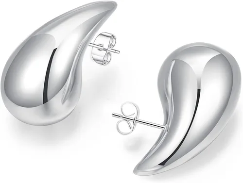 Miniatura 16 de Aretes de aro de oro gruesos para mujer, ligeros, con forma de gota de agua, aretes de aro abiertos y huecos en forma de lágrima, plata y oro