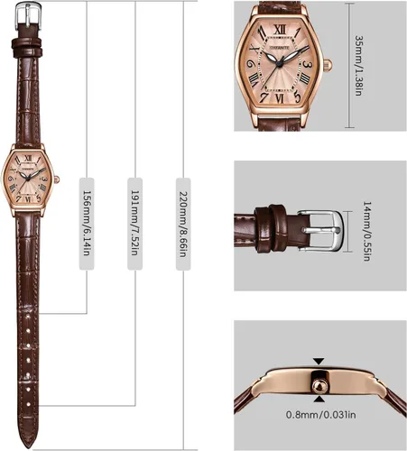 Miniatura 4 de Women's Leather Band Watch, Dainty Elegant Barrel-Shaped Women Watches Classic Vintage Retro Ladies Dress Wrist Watch, Gifts Present for Her
