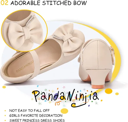 Miniatura 72 de PANDANINJIA Vestido de jada para niñas y niños pequeños, zapatos de princesa Mary Jane con tacones con lazo para fiesta, boda, boda
