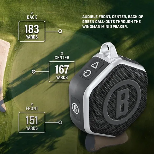 Miniatura 6 de Bushnell Golf Wingman Mini altavoz GPS – Altavoz de golf Bluetooth ultra portátil con distancias audibles, soporte magnético para carro
