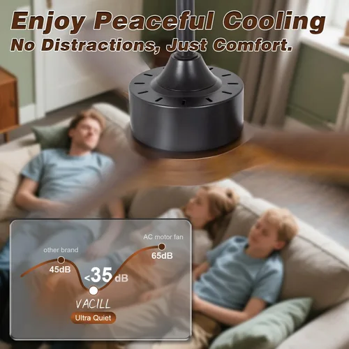Miniatura 2 de Ventilador de techo de madera marrón de 52 pulgadas con luz y control remoto, motor de CC silencioso, 6 niveles de velocidad, luces regulables