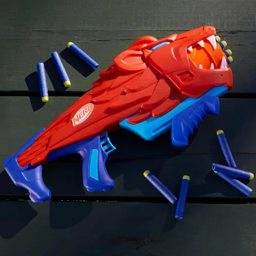 Miniatura 15 de NERF Wild Lionfury, lanzador de dardos fácil de jugar, 16 dardos Nerf Elite, juguetes de león Nerf Blaster para niños y niñas de 6 años en adelante