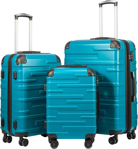 Coolife Maleta expandible solo 28 pulgadas juego de 3 piezas con cerradura TSA Spinner de 20 pulgadas 24 pulgadas 28 pulgadas Azul lago