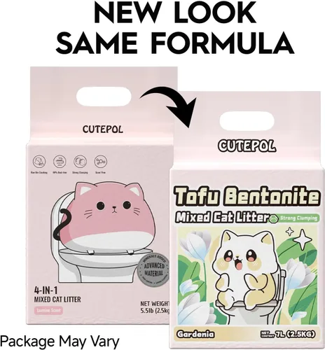 Miniatura 2 de Arena aglutinante mixta 4 en 1 para gatos, 16.5 libras, control de olores y agrupación rápida, absorbente de agua y desechable, sin polvo