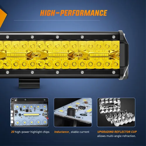 Miniatura 4 de Nilight Barra de luz LED de 26 pulgadas, 540 W, amarilla, foco de inundación, triple fila, lámpara de conducción, para techo, para defensa